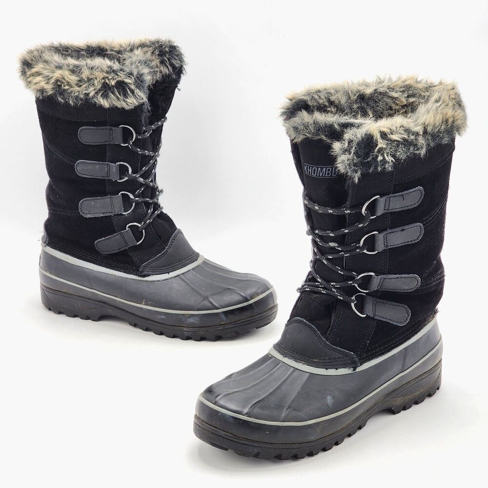 Khombu North Star Thermolite Faux Fur Suede Waterproof Rubber Snow Boots Size 9